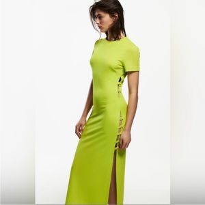 NWT | Zara - Neon Green Long Dress with Side Cut Outs
